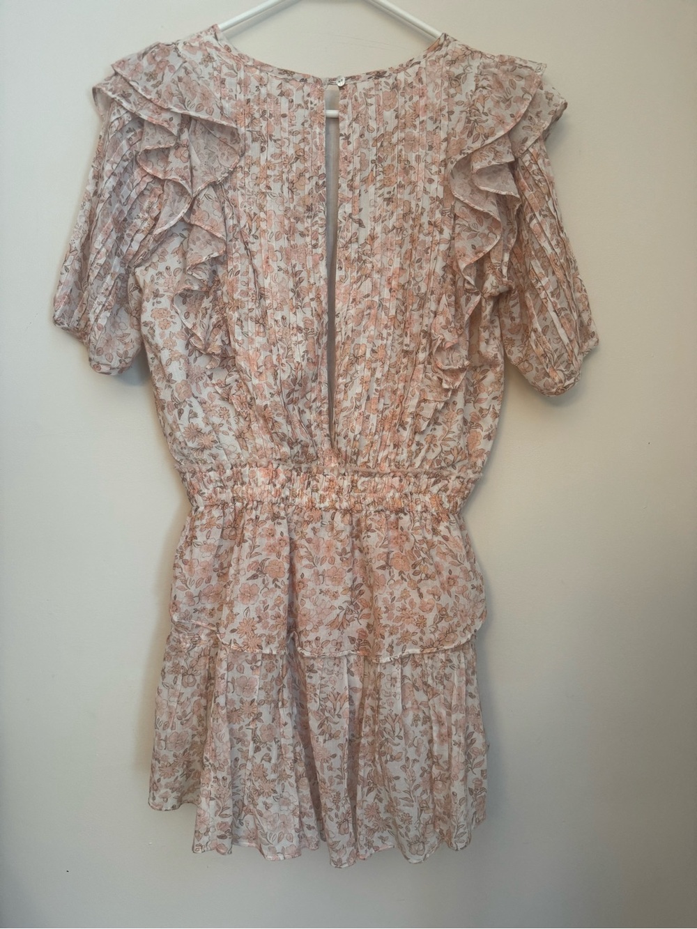 LoveShackFancy Natasha Mini Dress Size Medium Vanilla Foam Pink Floral Ruffle - Picture 3 of 10